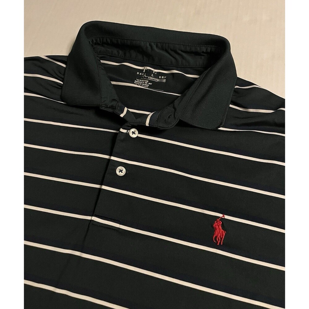 Polo Ralph Lauren Performance Striped Polo Shirt LARGE Green Stretch Preppy Pony